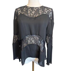 2/$30 ZARA Black Lace & Chiffon Medium Long Sleeve Blouse Top